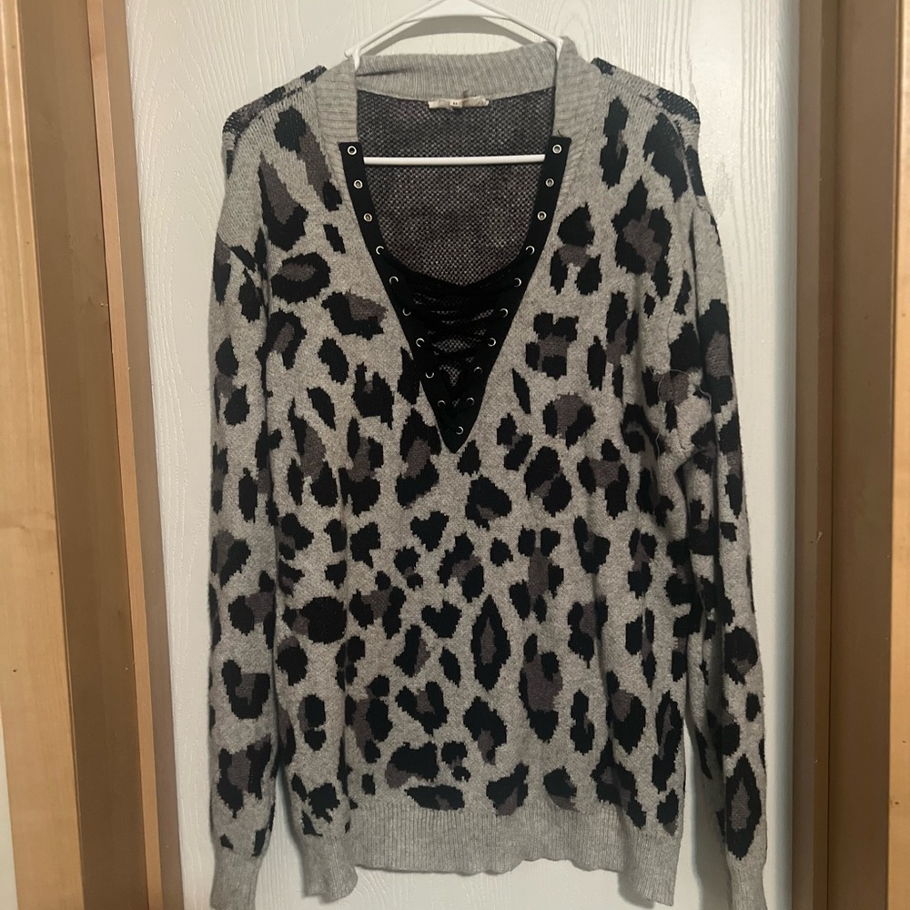 Gray and black leopard sweater